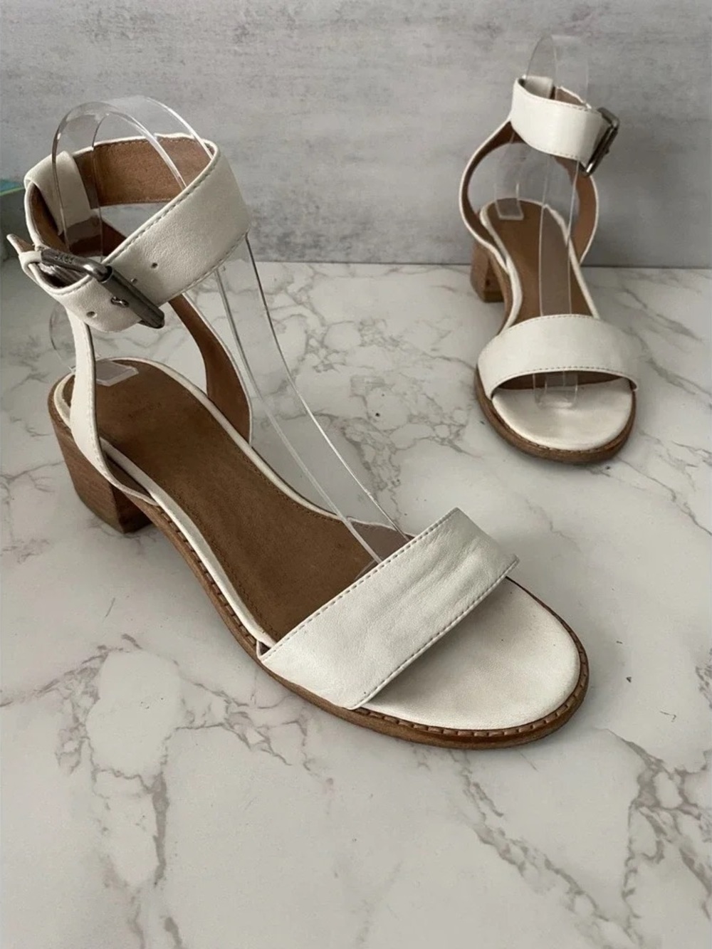 Women's White Ankle-Strap Low Block Heel Sandals